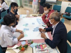 第1回講座で「御前崎市がこうなったらいいな」をテーマにグループワークしている様子