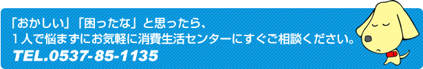 「おかしい」「困ったな」と思ったら、１人で悩まずにお気軽に消費生活センターにすぐご相談ください。 